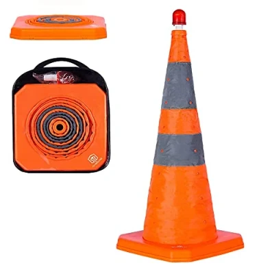 Image of 28&#039;&#039; inch Collapsible Traffic Safety Cones, 1 pcs Multi Purpose Pop up Cones with LED Light and Reflective Collar, for Road Parking, Driving Practice