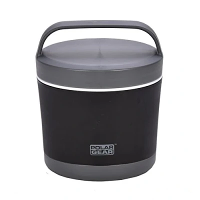 Image of Polar Gear Insulated Microwave Bowl Double Layer Soup &amp; Food Container with Spoon Fork for Work, School Travelling Black/Grey, 500ml