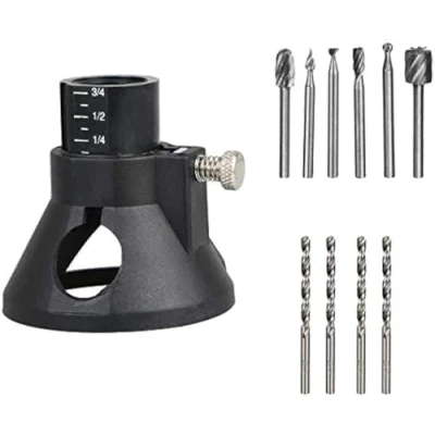 Image of Rotary Multi Tool Cutting Guide with Drills Router Attachment Kit HSS Drill Bit Set