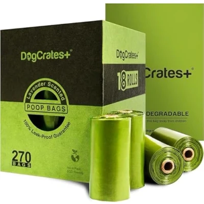 Image of DogCrates+ Dog Poo Bags 270 Leak Proof and Extra Thick Biodegradable Eco Poop without Tie Handles, 15 on a Roll, 18 Dispenser Refills, Strong Waste