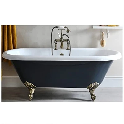 Image of Milano Hest Stone Grey 1795mm x 785mm Double Ended Freestanding Bath Brushed Gold Feet