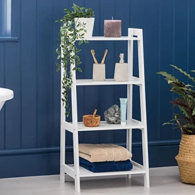 Image of CHRISTOW White Ladder Shelf Wooden 4 Tier Storage Unit Display Stand Bathroom