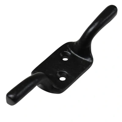 Image of SecureFix Direct Black or Galvanised Cleat Hook 3&quot; 6&quot; (Washing Line Blind Cord Tie Back Trailer Rope) (Black, 4&quot;)