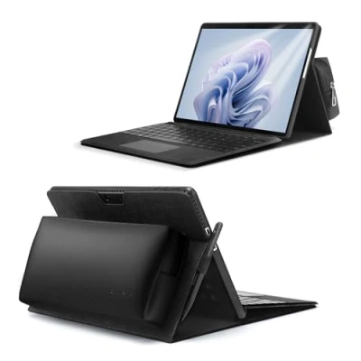Image of Omnpak case for Microsoft Surface Pro 9 tablet business case, carrying with stylus pen holder accessories storage bag, compatible Type Cover keyboard.