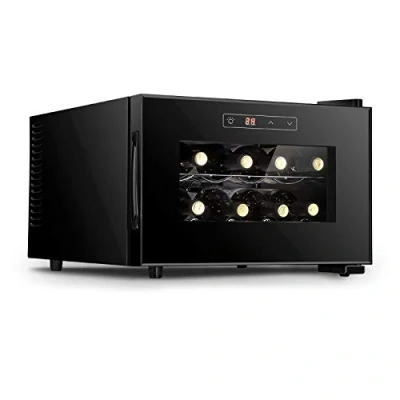 Image of LLZH Electronic Wine Cooler, Freestanding Red &amp; White Fridge, 8 Bottle Small Home Bar Cellar, Digital Control, Glass Door, Counter Top Mini Refrigerator,Horizontal