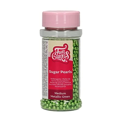 Image of FunCakes Sugar Pearls Medium Metallic Green: Cake Sprinkles, Great Taste, Perfect for Decorating, Edible Pearls. 80 g.