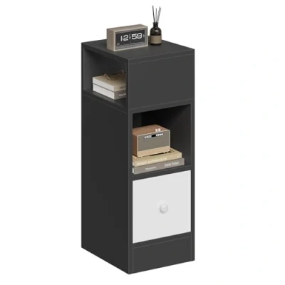 Image of EUGAD Bedside Table, Nightstand with 2 Open Compartments and 1 Drawer, Night Space Saving Cabinet for Bedroom, Living Room, Chipboard, 25x30x66cm,Dark Gray, 0010CTG