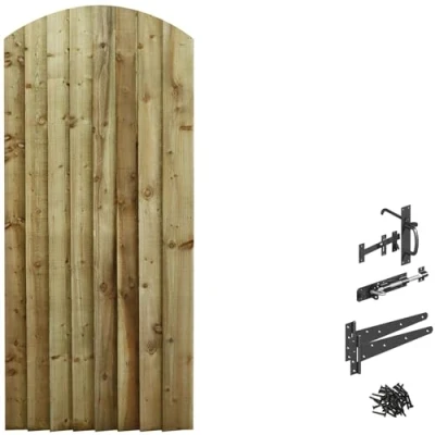 Image of Bespoke Custom Made To Measure Wooden Garden Gate/Feather Edge Arch Top 1.8m [6ft Tall (180cm),upto 750mm wide,Suffolk Latch Hinge Pack,]