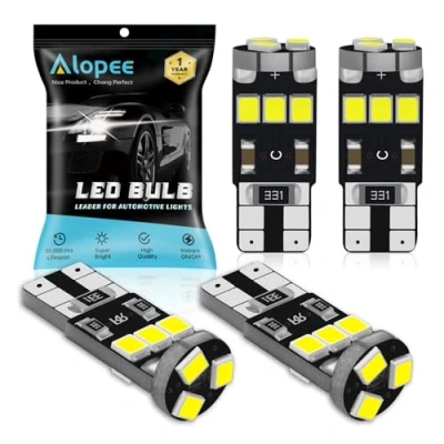 Image of Alopee 4 Pack T10 501 W5W 6500k White Canbus Error Free LED Bulbs,9 SMD 2835 Chipsets Car Replacement Bulb For 194 168 2825 Map Dome Courtesy License Plate Side Marker Light Bulbs(12V)
