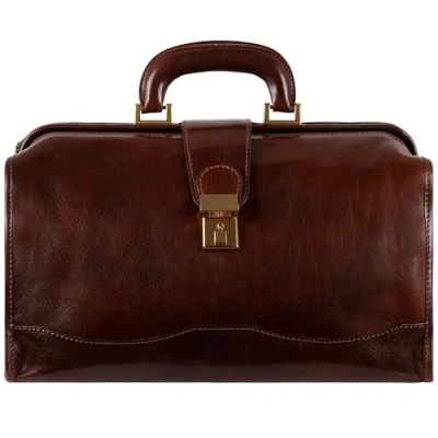 Image of Time Resistance Leather Doctor Bag Hand Crafted Vintage Style Medical Small Brown