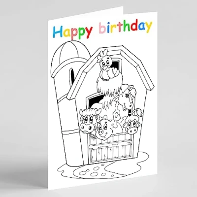 Image of Beebooh cards colouring card with farm animals birthday