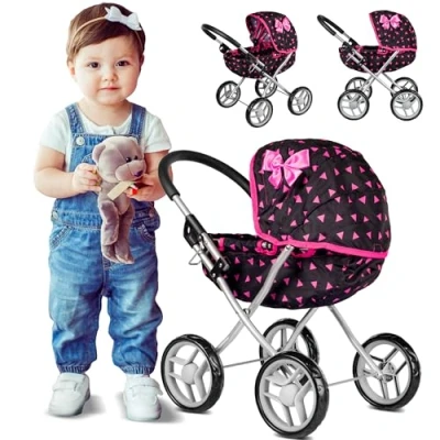 Image of Kinderplay Dolls Pram Toy Baby Doll Pushchair Buggy Handle high 54cm, model KP0260S