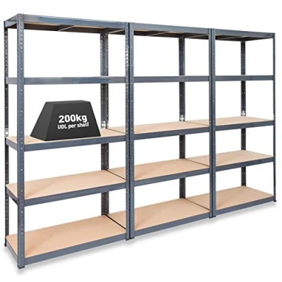 Image of Storalex 3 Bay Extra Deep Garage Shelving Racking Units UK’s Bestselling Storage Shelves 600mm 200kg Per Shelf (Evenly Distributed) 5 Level Unit Metal &amp; MDF Boltless Assembly