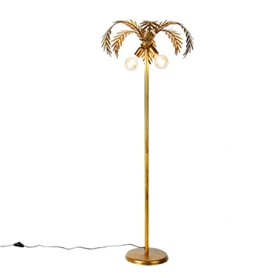 Image of Qazqa Vintage Floor lamp Gold 2 Light Botanica Country Suitable for LED E27 Steel Living Room I Bedroom