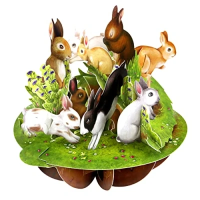 Image of SANTORO Pirouette, 3D Pop Up Greeting Card Rabbits For Kids, Mum, Women, Girls Bunny Rabbit Birthday, Easter