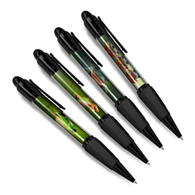 Image of DV DESIGN Set of 4 Tree Frog Black Ballpoint Pens Animal Jungle Amphibian Theme Gift