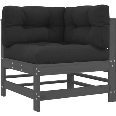 Image of vidaXL Corner Sofa with Cushions Grey Solid Wood Pine