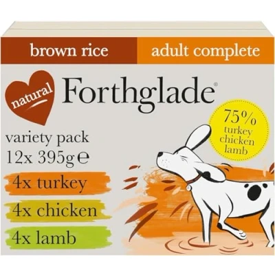 Image of Forthglade Wet Dog Food Variety Pack (12 x 395g Trays) Adult Dogs, Wholegrain Turkey, Lamb &amp; Chicken with Brown Rice, Stomach Sensitive Trays, Hypoallergenic