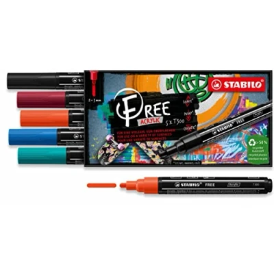 Image of Acrylic Marker STABILO FREE T300 2 3 mm Bullet Tip Urban Wallet of 5 Assorted colours