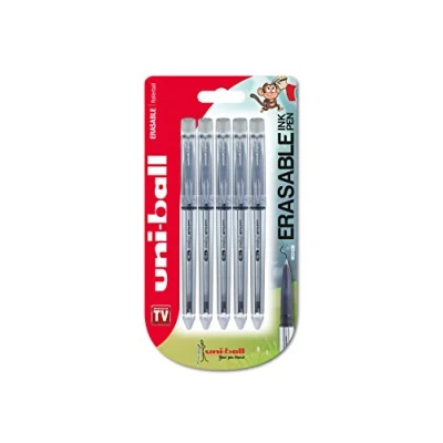 Image of uni ball UF 220 Signo TSI Erasable Rollerball Pens, Black Ink, Medium Nib, Pack of 5
