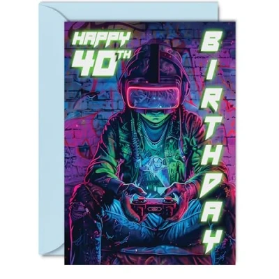 Image of 40th Birthday Cards for Men Women Video Game Gamer Happy 40 Card Brother Sister Uncle Auntie Friend, 5x7 Inch Forty Fortieth Bday Greeting