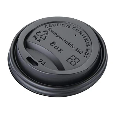 Image of EDLP Fiesta Compostable CPLA Lid for Hot Cups Black 8oz (Box 1000)