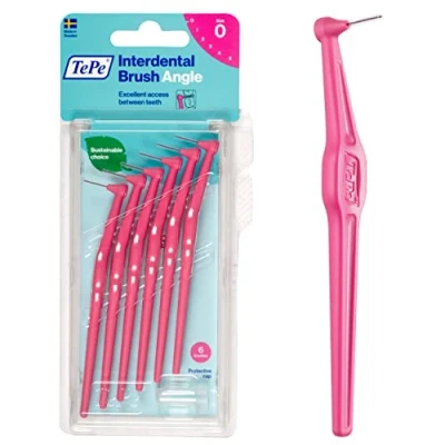 Image of TePe Interdental Brush Angle, Pink, 0.4mm/ISO 0, 6pcs, interspace cleaning, plaque remover for teeth with narrow gaps, ensures strong gums