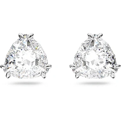 Image of Swarovski White stud Earrings, Clear Trillion Cut Crystal Earrings in a Rhodium Plated Setting, from the Millenia Collection