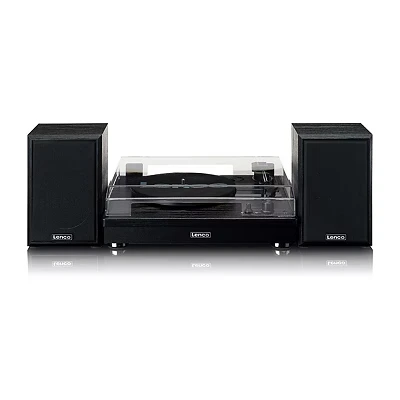 Image of Lenco LS 101 Belt Drive Wooden Bluetooth Turntable and HiFi Speakers Black