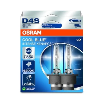 Image of OSRAM XENARC® COOL BLUE® INTENSE D4S, +150% more brightness, up to 6,200K, xenon headlight lamp, LED look, Hanging folding box (2 lamps)