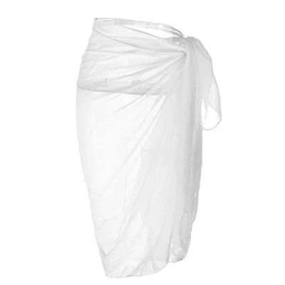 Image of FALETO Womens Sexy Swimsuit Sarong Bikini Beach Scarf Cover Up Chiffon Pareo Beachwear White
