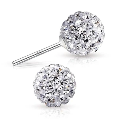 Image of Crystalline Azuria Women Girls 925 Sterling Silver White Crystals Round Disco Ball Stud Earrings 8 mm