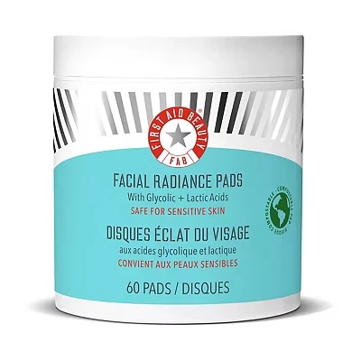 Image of First Aid Beauty Facial Radiance Pads Daily Exfoliating with AHA (Glycolic + Lactic Acids) that Help Tone &amp; Brighten Skin Compostable for Use 60