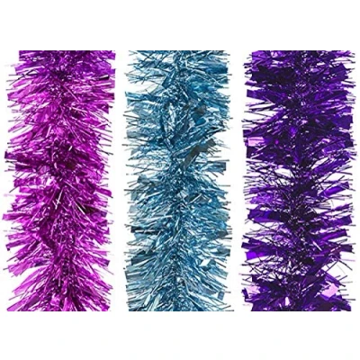 Image of Bright and Colourful Christmas Tree Decorations Modern Brights in Purple Pink Blue Tinsel Bauble Packs Choose Your Favourite (3 Garlands)