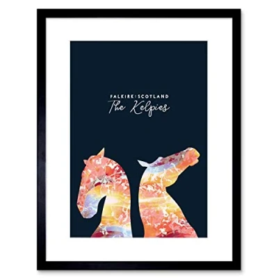 Image of Wee Blue Coo Marble Kelpies Falkirk Scotland Framed Wall Art Print 9X7