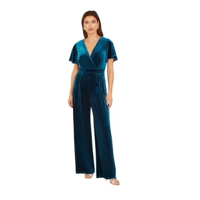 Image of Yumi Teal Angel Velvet Jumpsuit 16