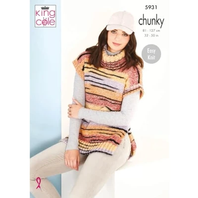Image of King Cole Ladies Chunky Knitting Pattern Easy Knit Cowl or V Neck Tank Top (5931)