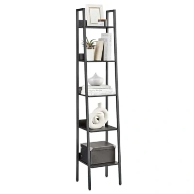 Image of VASAGLE LLS109B56 5 Tier Shelf Ladder Bookcase Storage Stand Office Living Room Bedroom Kitchen Industrial Style Black Wood