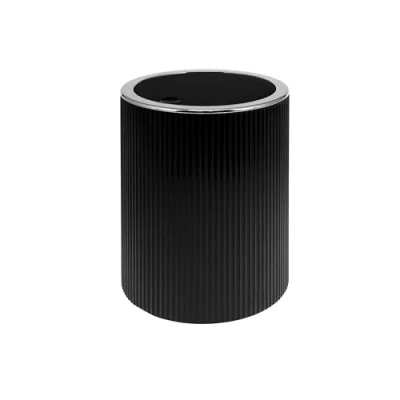 Image of bremermann Gavello Cosmetic Bin with Swing Lid // Bathroom Grooved Decoration Plastic 5.5 Litres Black