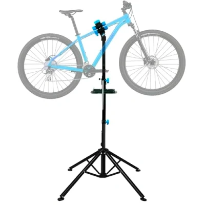 Image of ZENO Bike Stand Repair Heavy Duty Folding Bicycle Workshop Height Adjustable Rack Mountain Work Tool with a Front Wheel Stabilizer 193CM Black