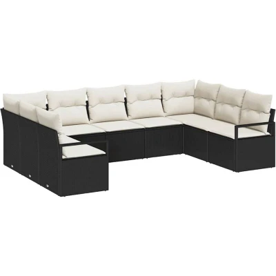 Image of vidaXL 9 Piece Garden Sofa Set with Cushions Black Poly Rattan