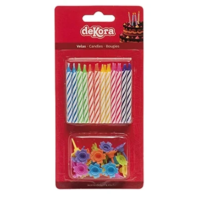 Image of dekora Set of 12 Multicoloured Birthday Candle with Sopor, Wax, 18.5 x 8.9 1 cm