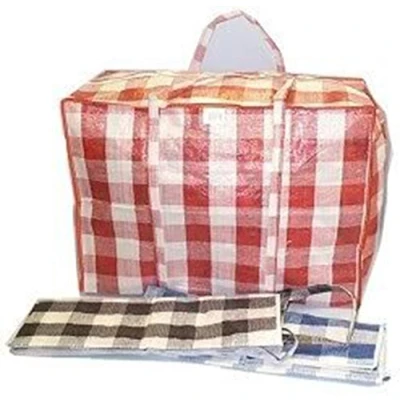 Image of Tartan Pattern Woven Plastic Laundry Shopping Bag 23 x 19 12&quot; Approx