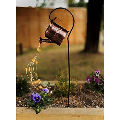 Image of Garden Mile Watering Can Solar Lights Outdoor Garden, LED String Waterproof Retro Metal Water Hanging Lantern with Bracket Warm White Gardening Décor for Patio Yard Pathway Gifts