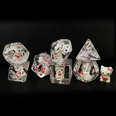 Image of Bescon Oversized DND HelloKitty Dice Set,Giant 7pcs Cat Translucent Polyhedral D&amp;D Set, Big Sized Dungeons and Dragons