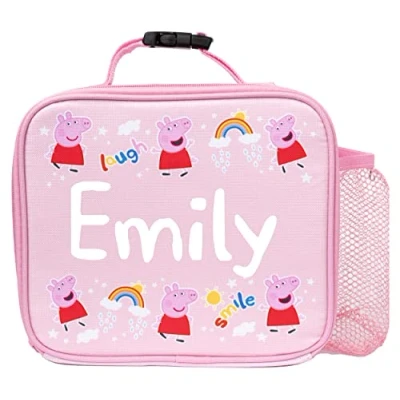 Image of Peppa Pig Kids Lunch Bag Personalised Design Insulated Box Large Container + Bottle Holder Carry Handle Thermal