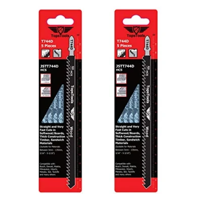 Image of 10 x TopsTools JSTT744D_2 T744D 180mm Long Clean and Fast Cuts Wood Cutting Jigsaw Blades Compatible with Bosch, Dewalt, Makita, Milwaukee many more