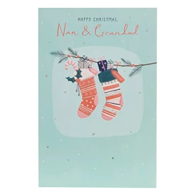 Image of UK Greetings Christmas Card for Nan &amp; Grandad Cute Stockings Design