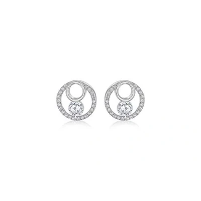 Image of Tuscany Silver Women&#039;s Sterling Rhodium Plated Cubic Zirconia 11.3 mm Double Circle Earrings