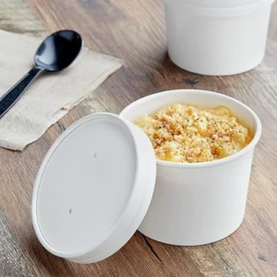 Image of HOT BARGAINS 25 X 12oz / 360ml White Kraft Disposable Soup Cups Containers with Lids of Paper Bowls for Takeaway Tubs Ice Cream, Dessert and Deli (12oz, 25, Count)